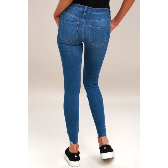 Free People Shark Bite Raw Hem Skinny Jeans Women's Size 25 | Boho Stretch Denim - Picture 4 of 7